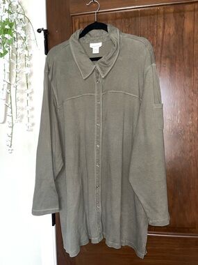 Avenue Olive Button-Front Overshirt